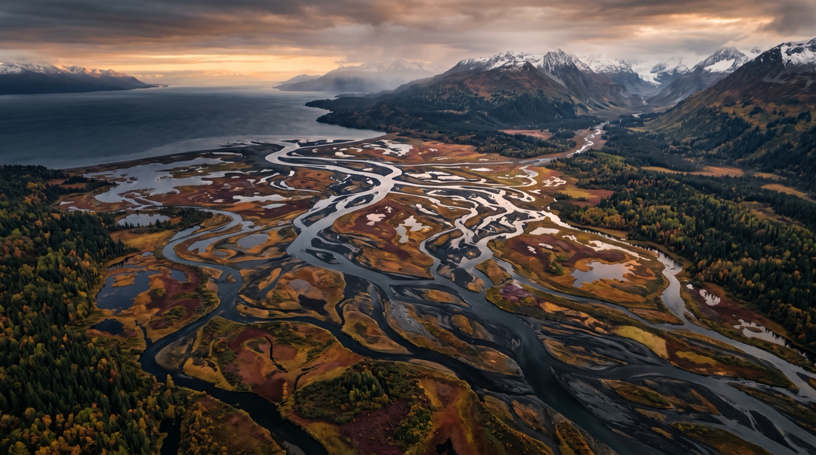 A braided river delta from above