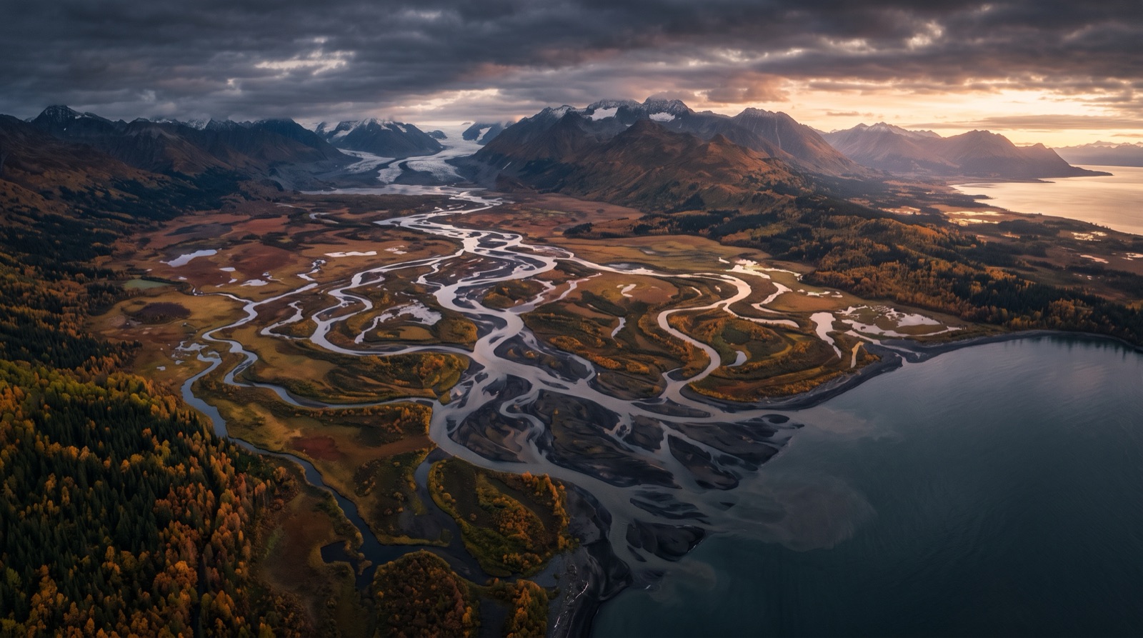A braided river delta from above